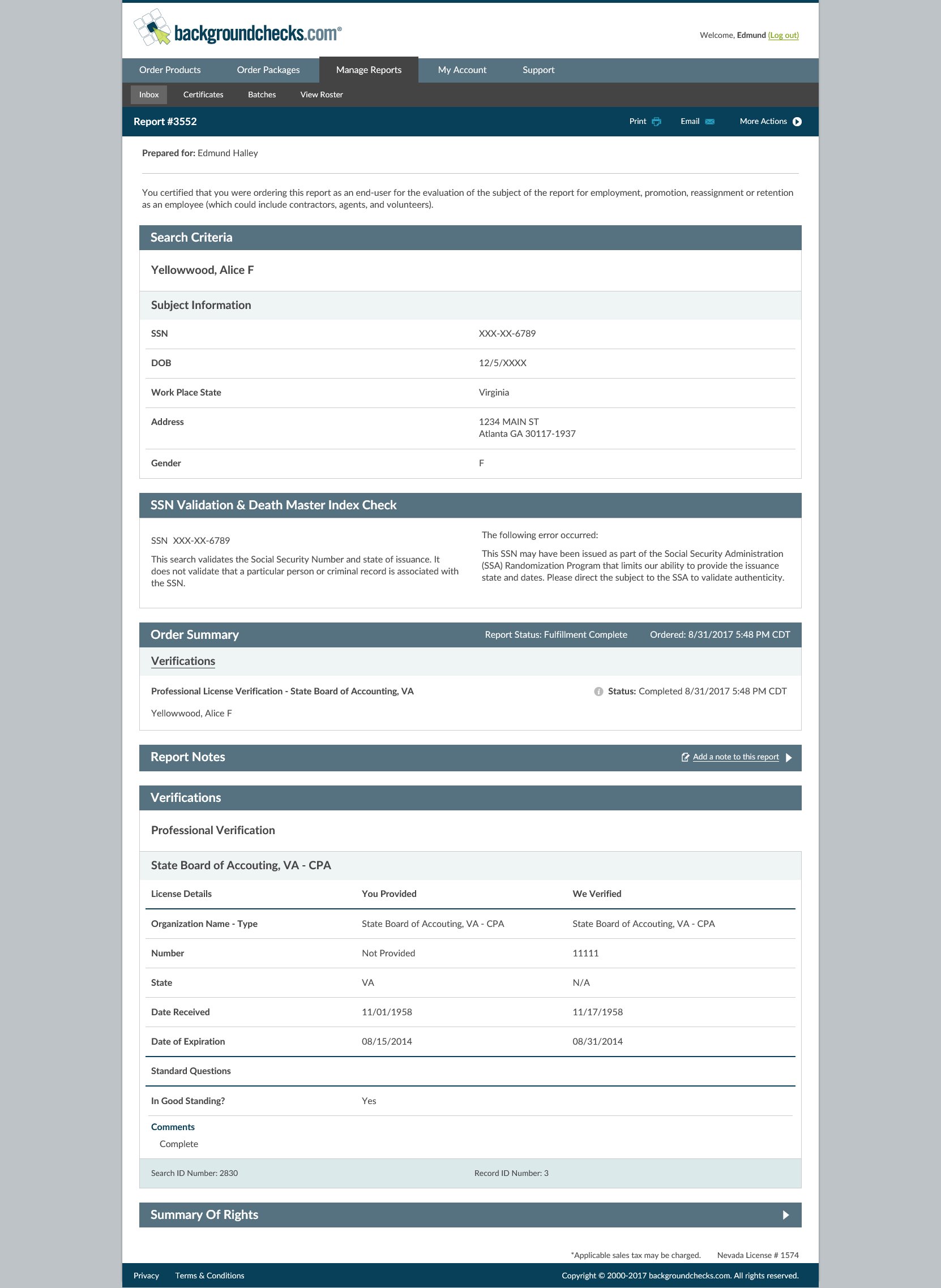 Professional License Check Services